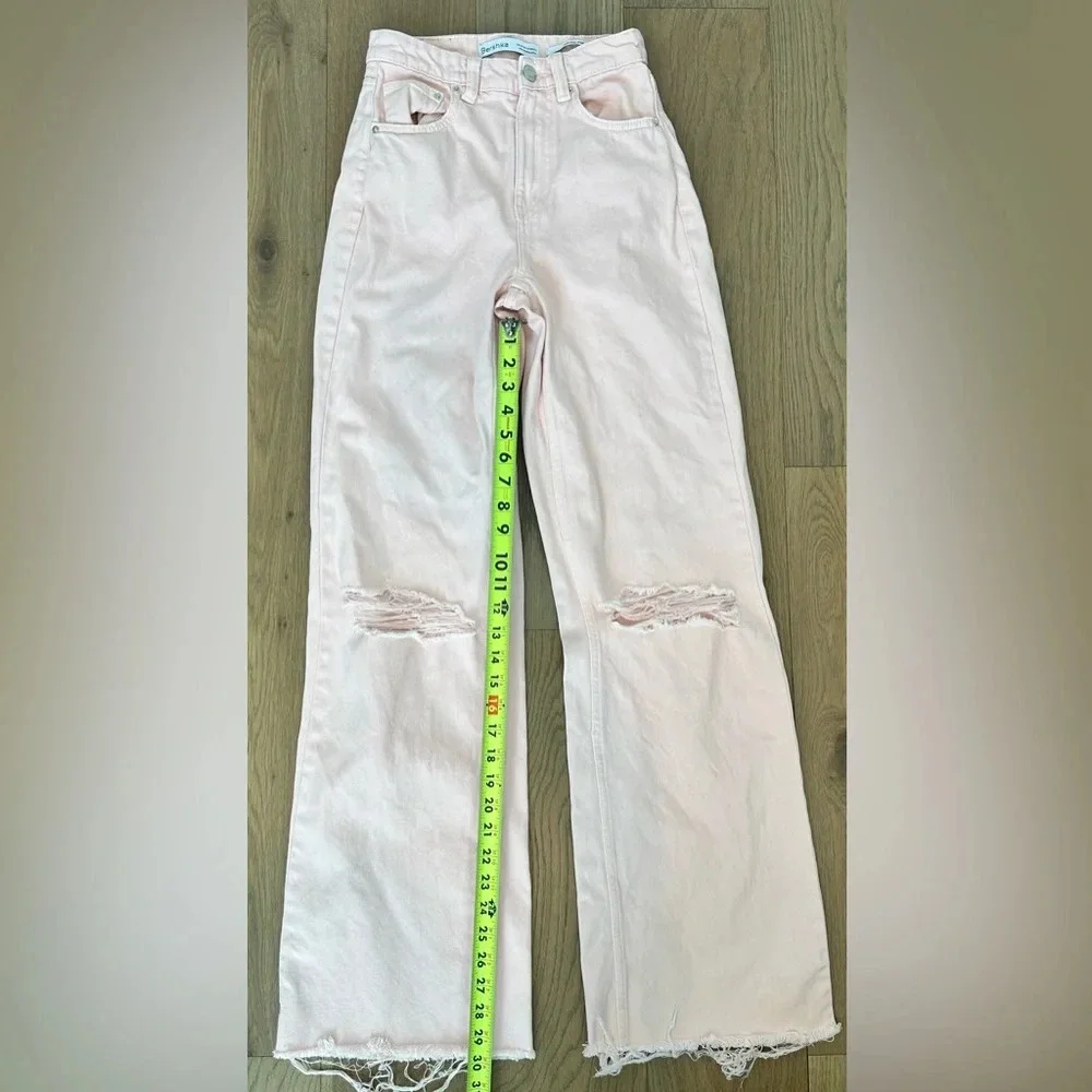 Bershka Light Pink Distressed Ripped‎ Wide Leg Jeans 2